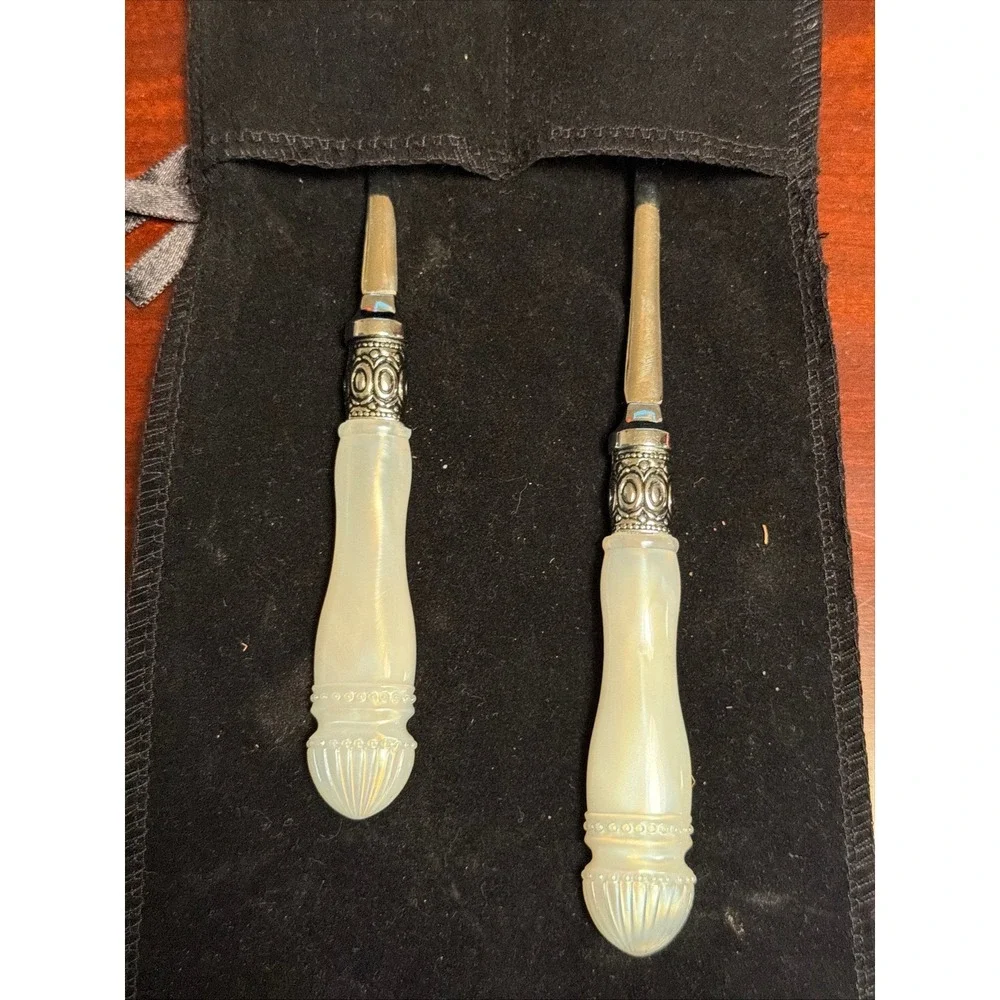SLAH Salad Serving Set Stainless Steel Mother of Pearl Style Handles 2 Piece